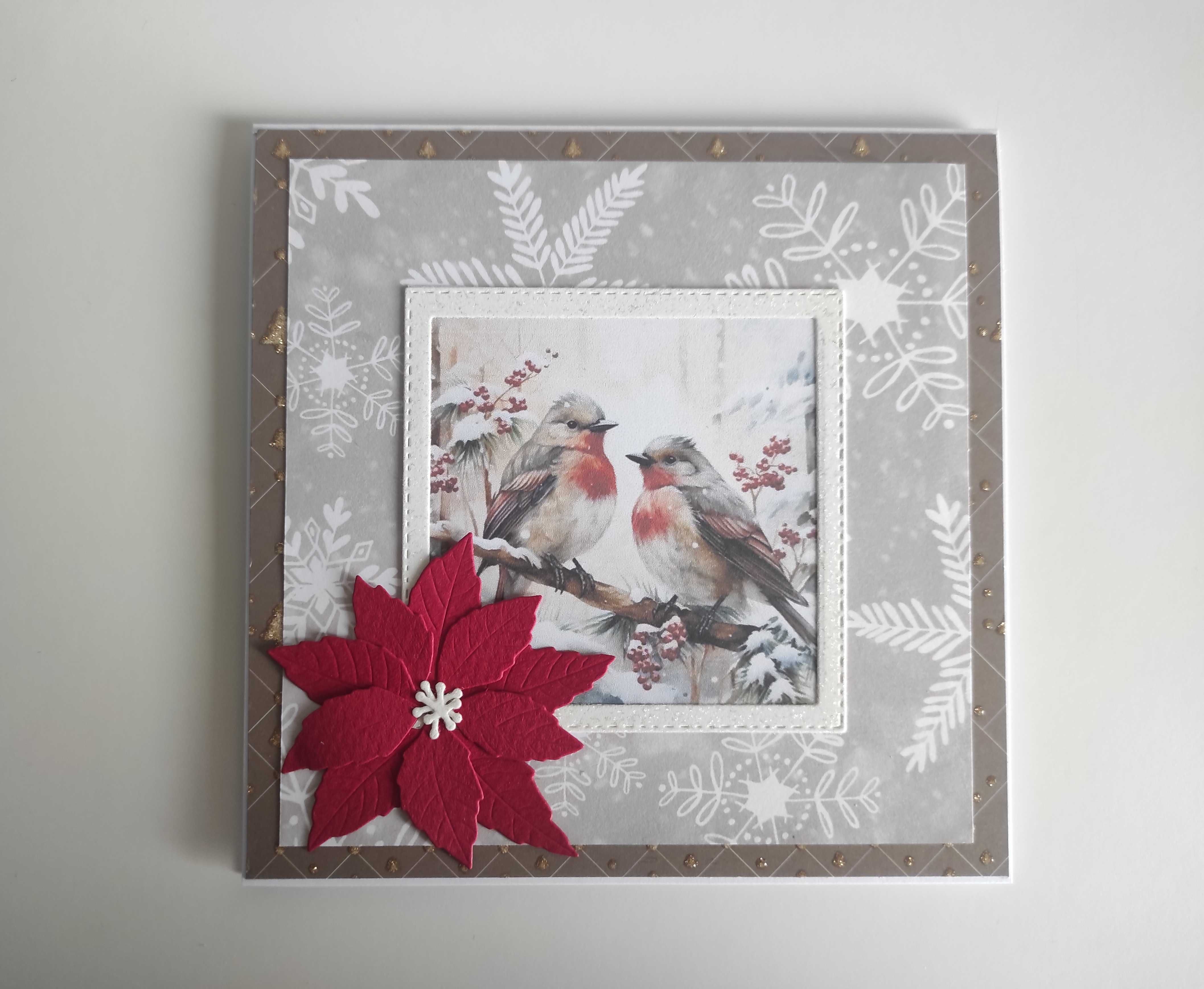 Kartka ręcznie robiona bożonarodzeniowa handmade ptaszki zimowe