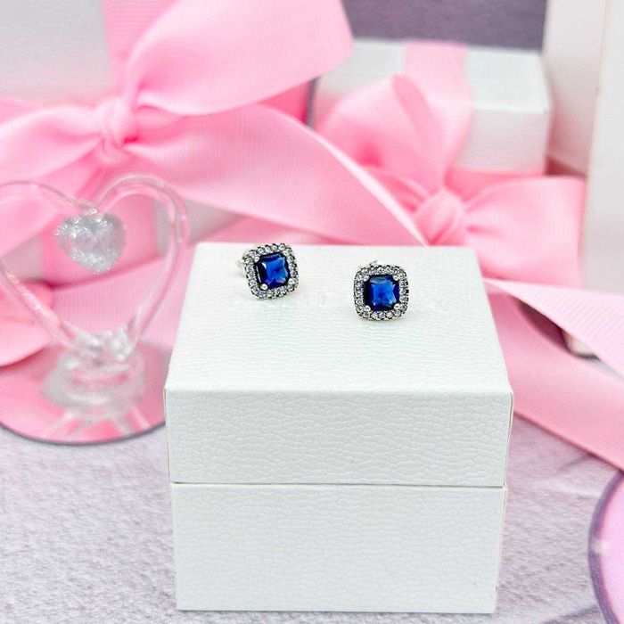 Сережки «Блискучий синій квадрат»