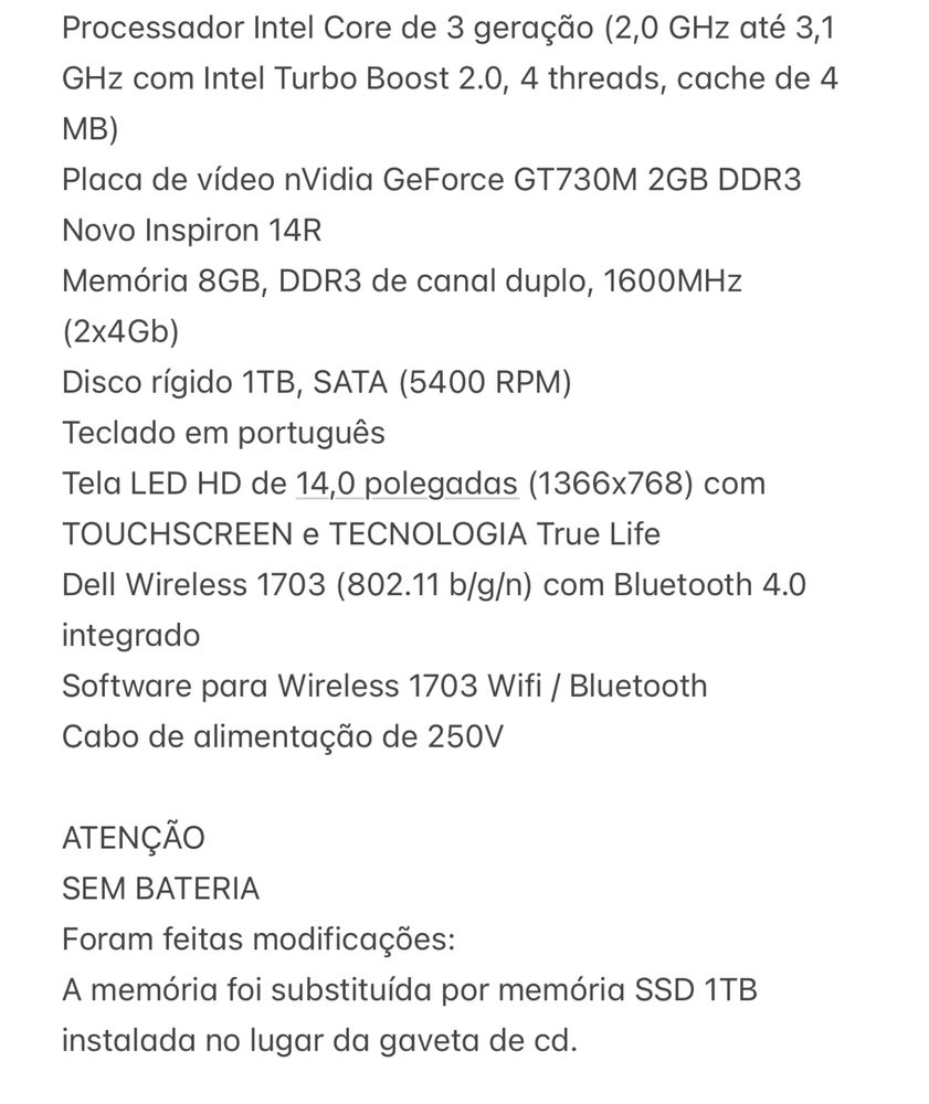 DELL Inspiron 14R 3ª Geração Intel® Core™ i7