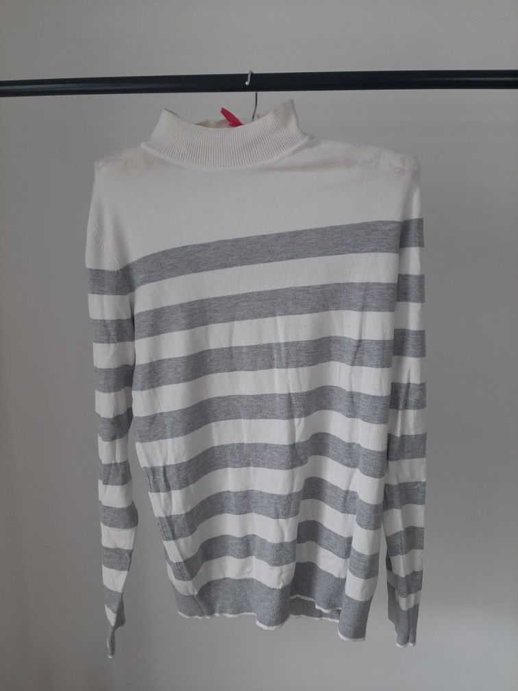 Orsay sweter golf damski w paski vintage y2k szaro biały elegancki