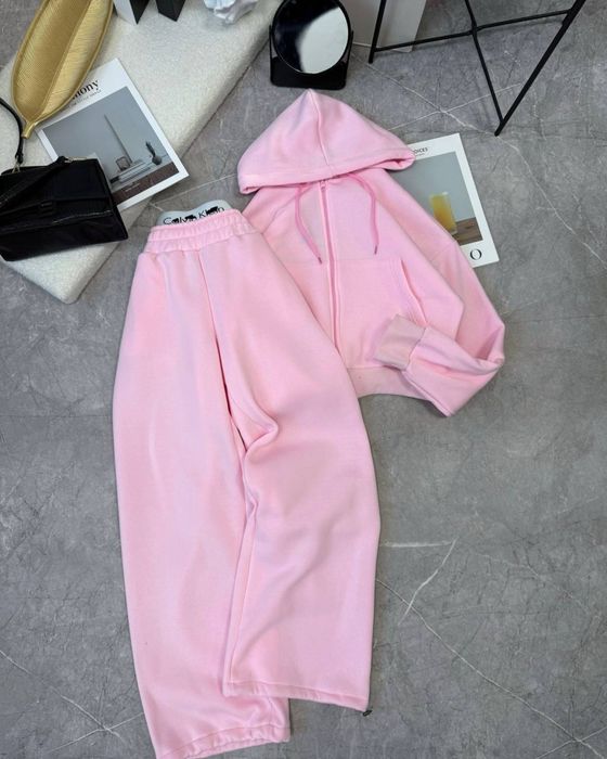 Теплий жіночий спортивний костюм Calvin Klein, зіп худі, широкі штани