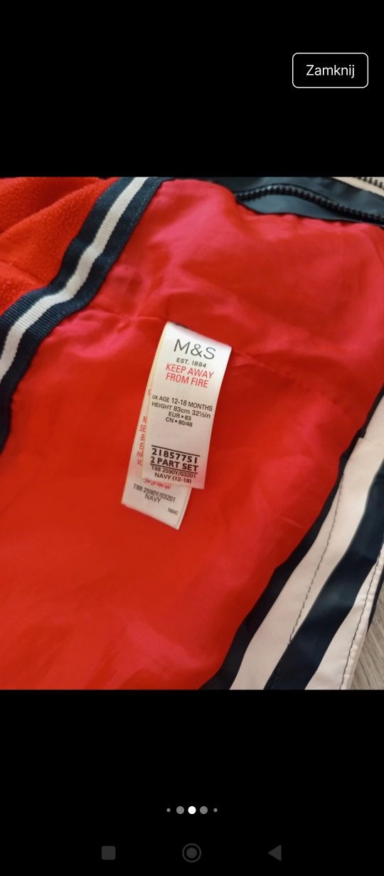 Gumowana kurtka dla chłopca Nieprzemakalna 80/86 M&S wiosna /jesień