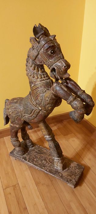 Stary drewniany koń, Indie,figura drewniana