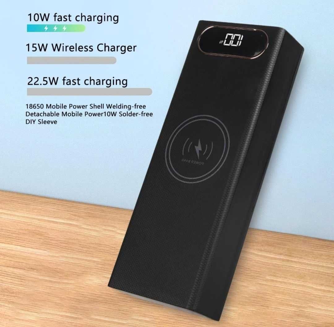 Съемный корпус Power Bank 22,5Вт Быстрая беспроводная зарядка 20*18650