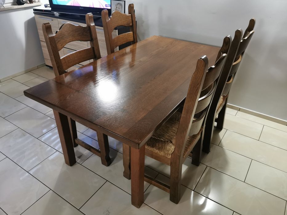 Stół z krzesłami dębowe solidne meble