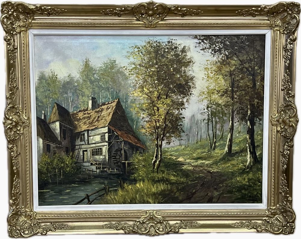 Картина старовинна «Будинок з водяним млином". Німеччина