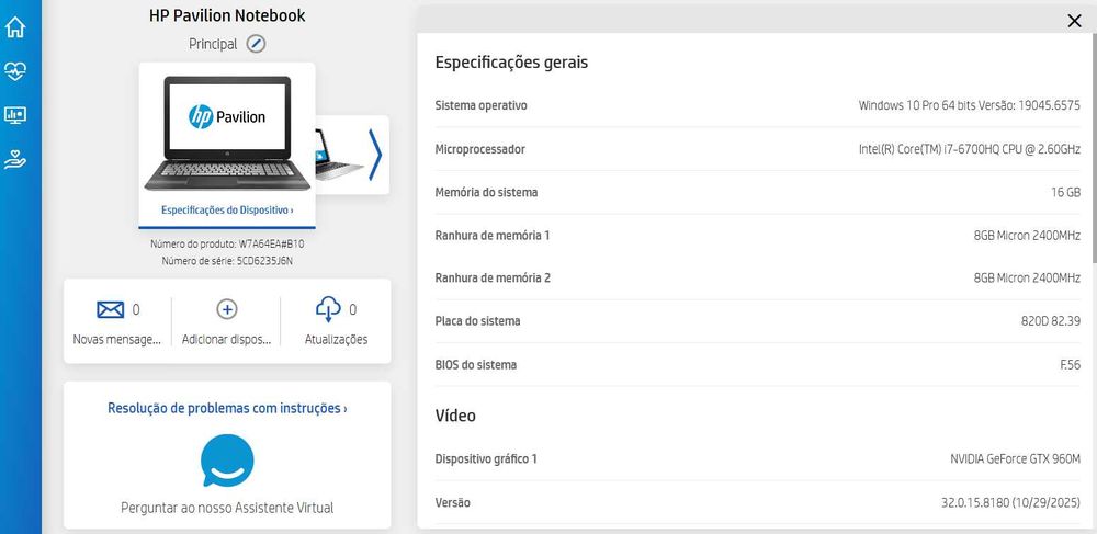 Portátil HP 15.6" i7, WIN 10 pouco usado