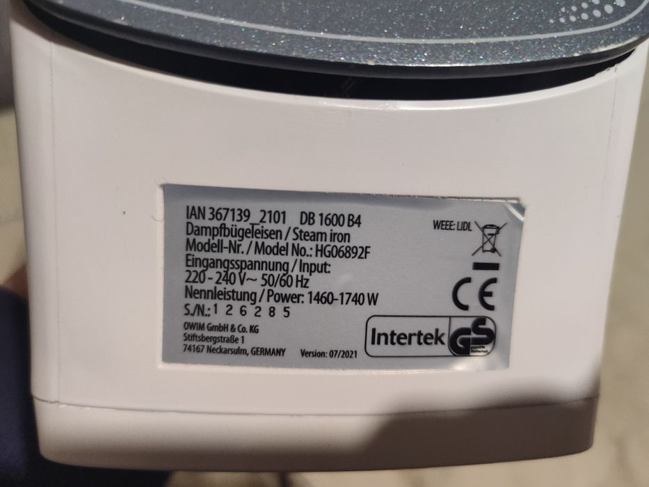 żelazko parowe Intertek - użyte 2 razy