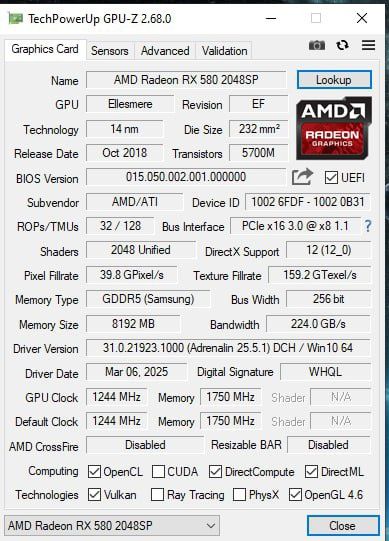 Видеокарта RX580 2048SP 8GB(Samsung) WITHE