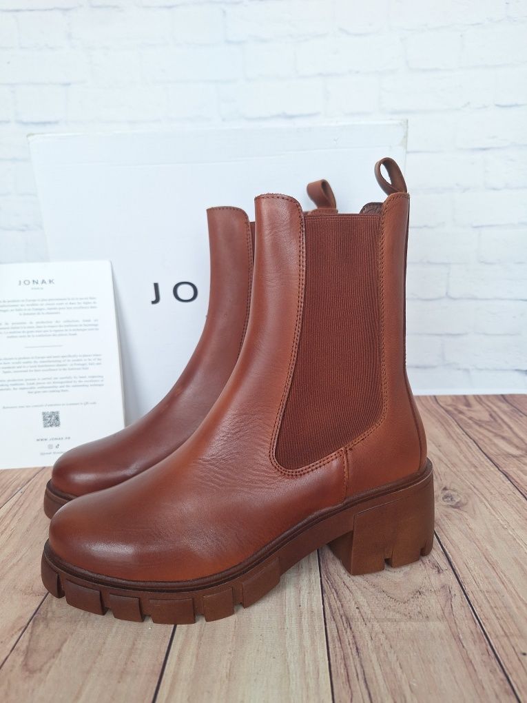 Botki damskie Jonak skóra naturalna na platforma ze skóry 38 24,5cm.