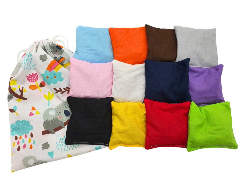 WORECZKI kolorowe GIMNASTYCZNE zestaw 12szt WOREK 9x9 do nauki kolorów