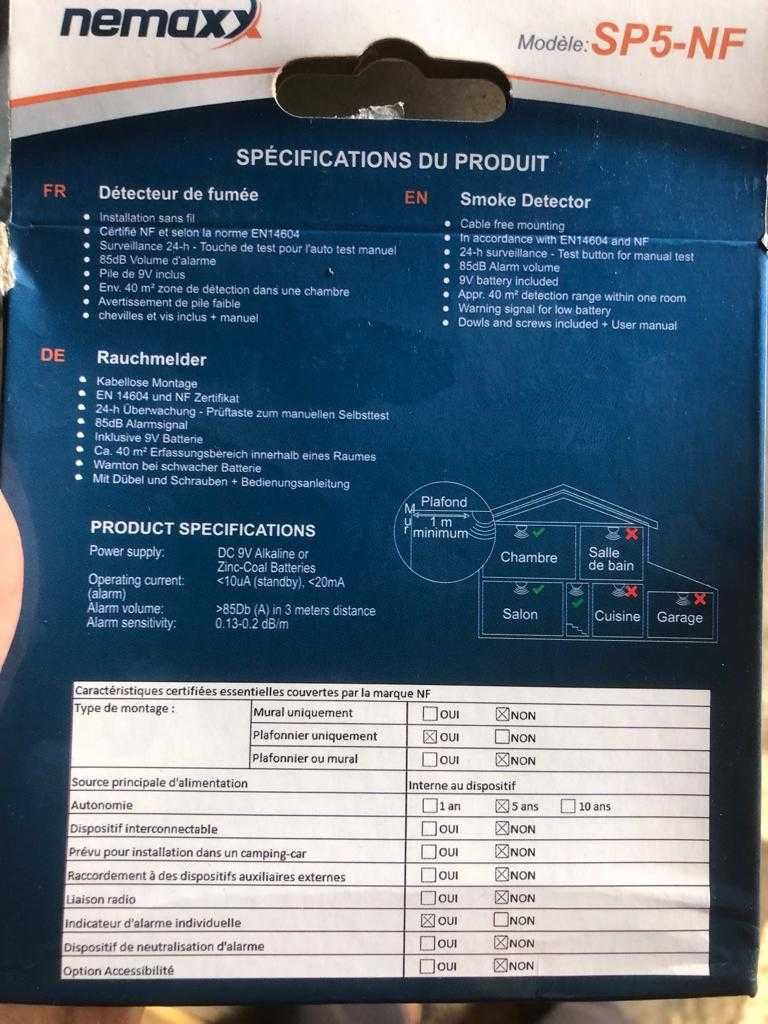 Detetor de fumo Nemaxx SP5-NF