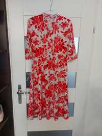 Sukienka midi w kwiatki czerwone m/L