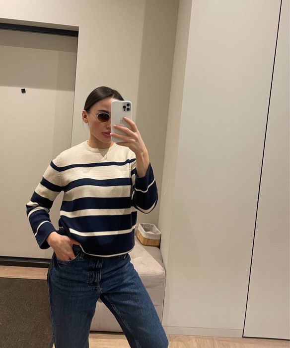 100% вовна брендовий светр в смужку old money