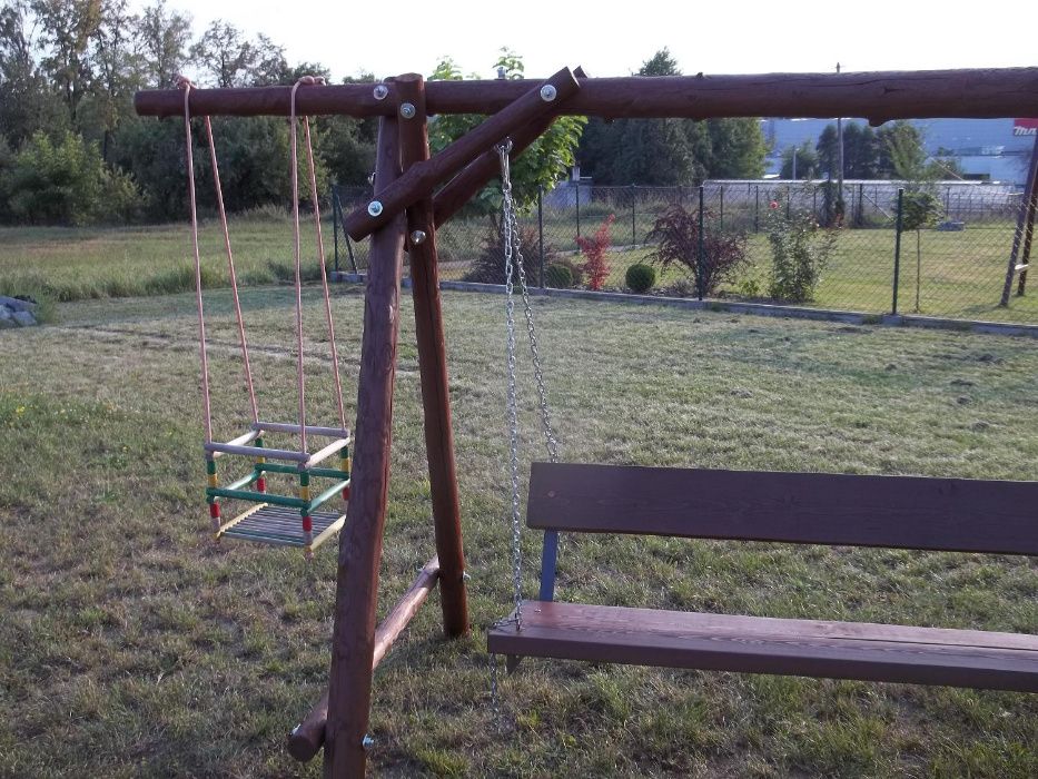 Huśtawka drewniana ogrodowa na łańcuchach dla dziecka nowa pomalowana!