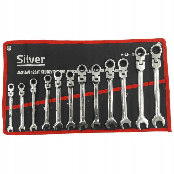 Набір ріжково-накидних ключів з тріскачкою шарнірні Silver 12шт 8-19мм