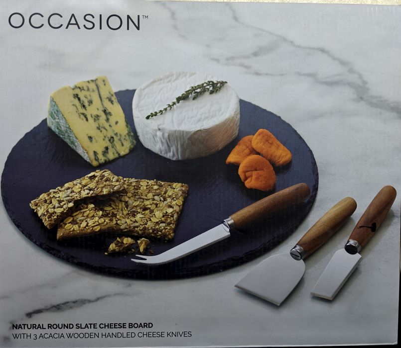 Deska do sera z naturalnego łupka z 3 specjalnymi akcesoriami do sera