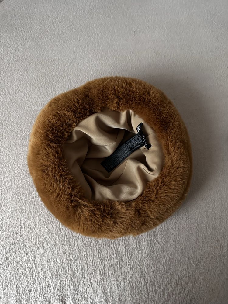 Czapka z futra sztucznego futrzana Zara S toczek beret zimowa ciepła
