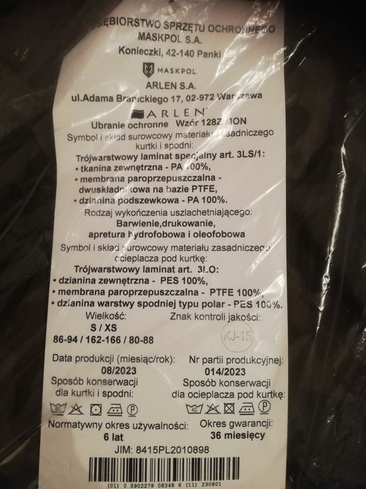 Ubranie ochronne s/xs