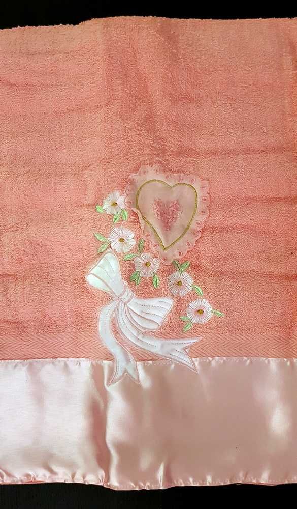 Jogo de toalhas de banho de algodão rosa com bordados (5 peças)