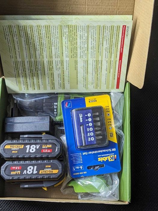 Шуруповерт | Procraft PA18C Compact | Новий 2 акумулятори + Набір біт