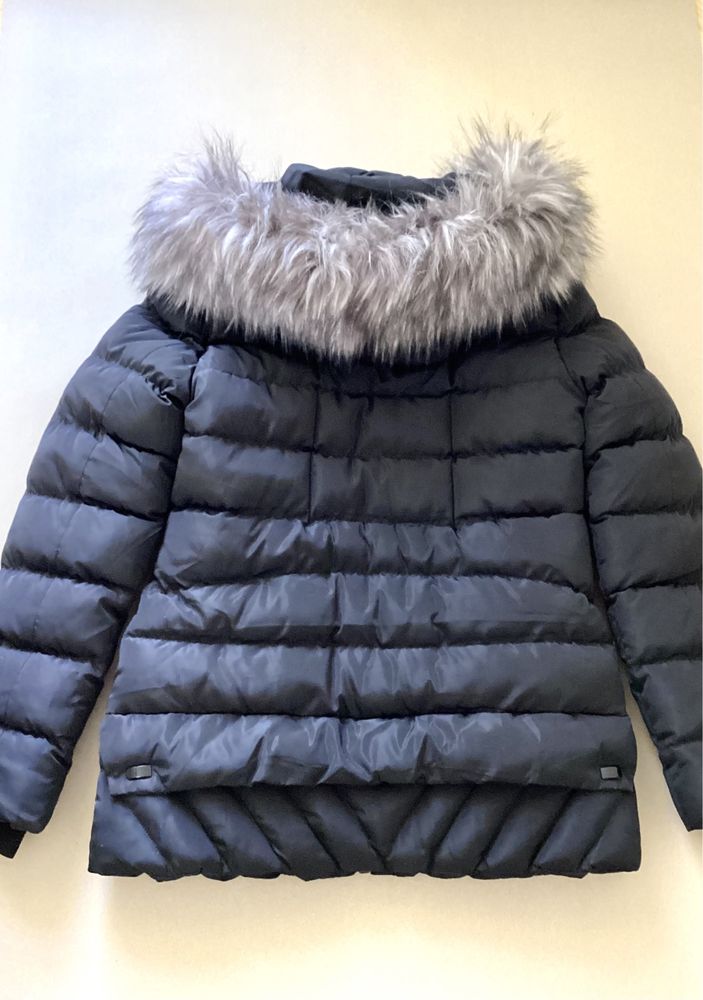 Zimowa pikowana czarna kurtka parka damska z kapturem rozmiar M 38