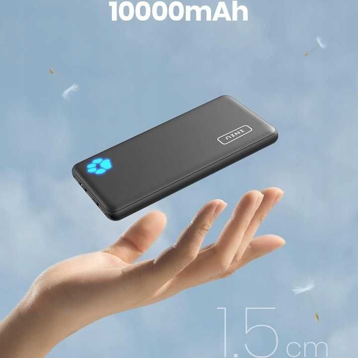 Powerbank 10000 mAh Lekki do Samolotu USB-C Szybkie Ładowanie + Kabel