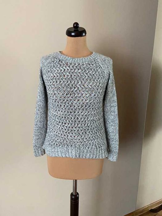 S m massimo dutti sweter pleciony splot warkocz szary srebrny dzianina