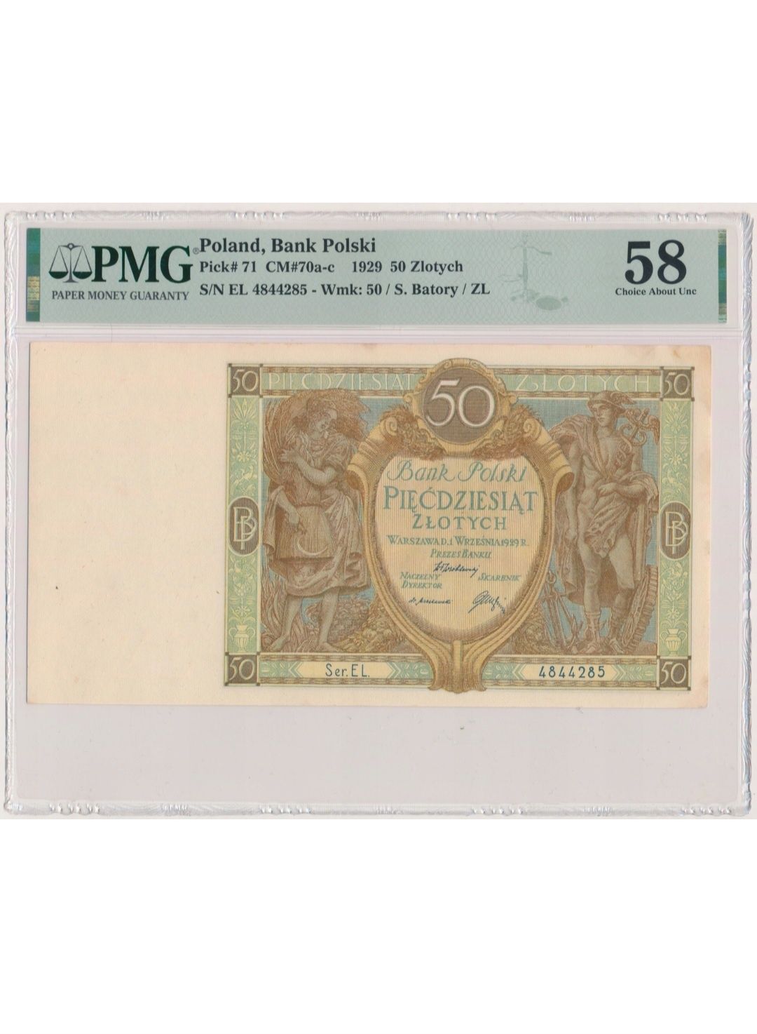 50 złotych 1929 - Ser.EL - PMG 58