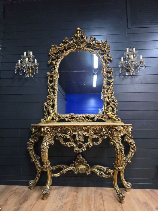 Niespotykana barokowa włoska konsola z lustrem