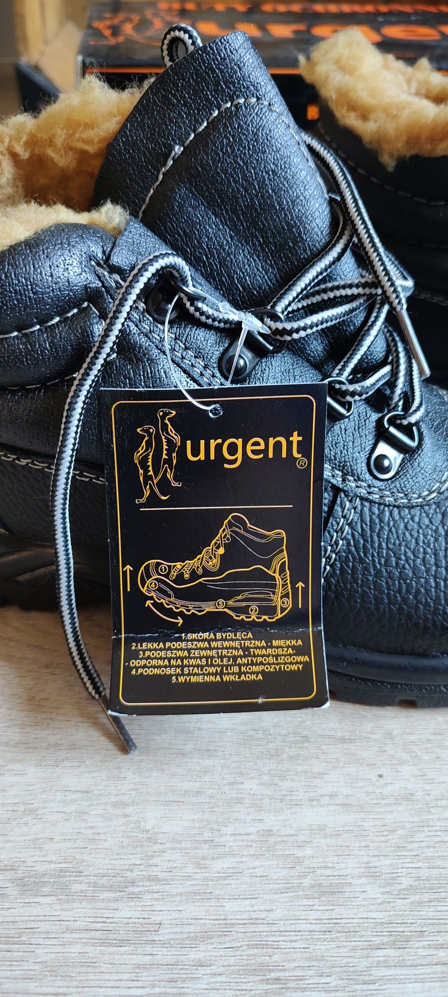 Nowe ocieplane czarne buty ochronne ze skóry 37 Urgent