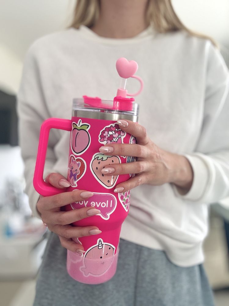 Kubek typu stanley różowy duży z rurką 1200ml