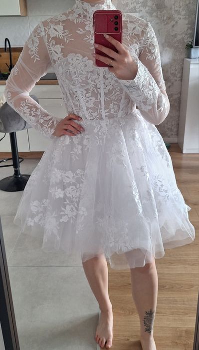 Sukienka biała krótka tiulowa ślubna