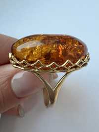 Кольцо из серебра позолоченное кольцо с Янтарем 925 проба