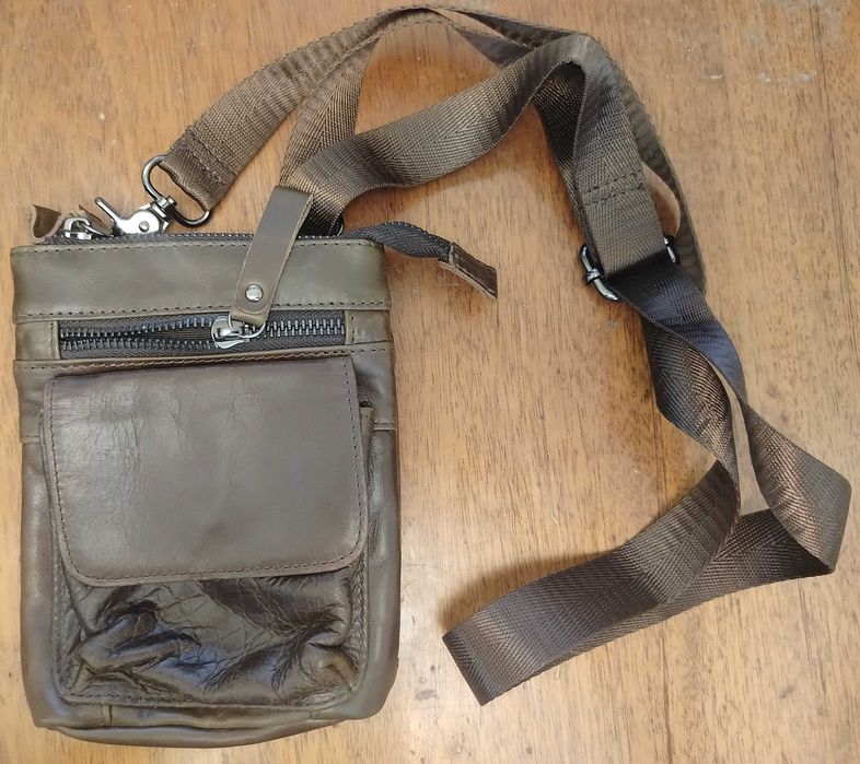 Мужская маленькая поясная(через плечо)сумка из натуральной кожи винтаж
