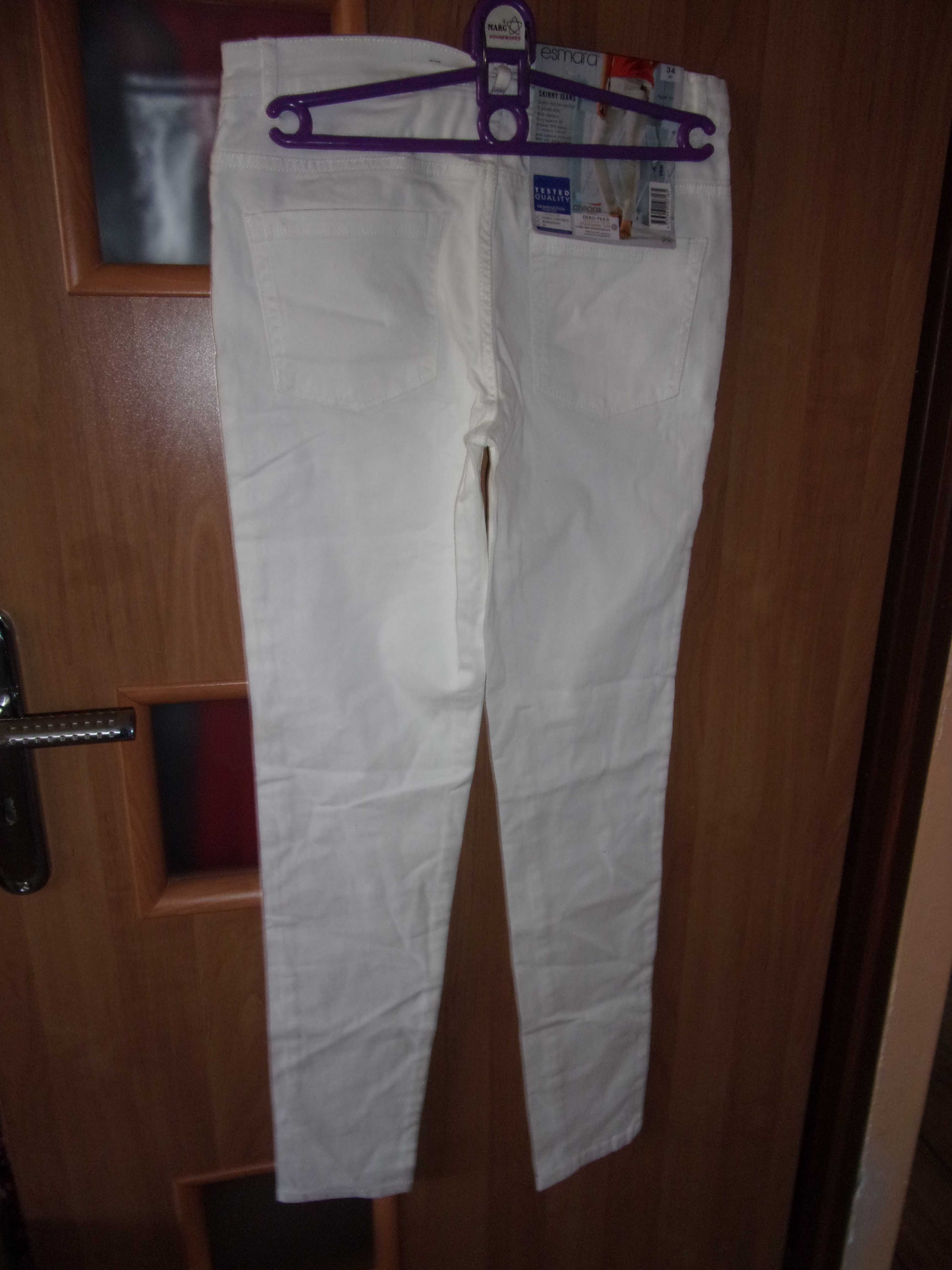 Białe Jeansy damskie z haftem Esmara 34 Skinny Fit