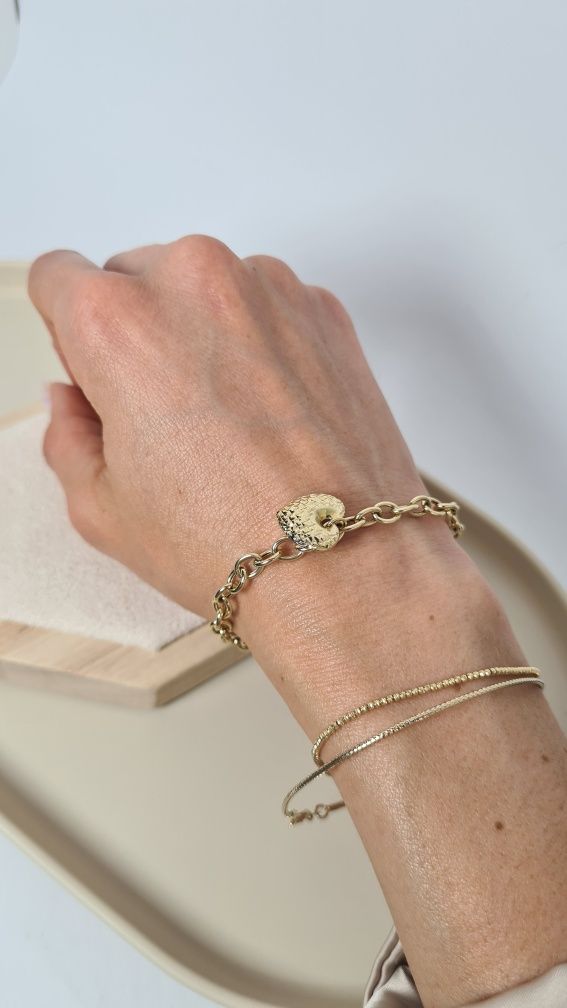 Nowa złota bransoletka typu Tiffany,serce,toggle, ogniwa,585