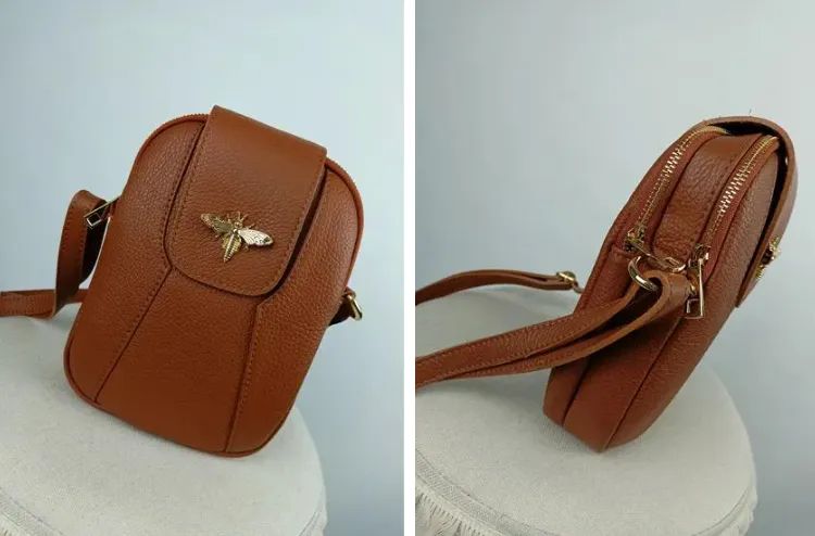 torebka laura biaggi z pszczółką – skórzana elegancja w kolorze rudym