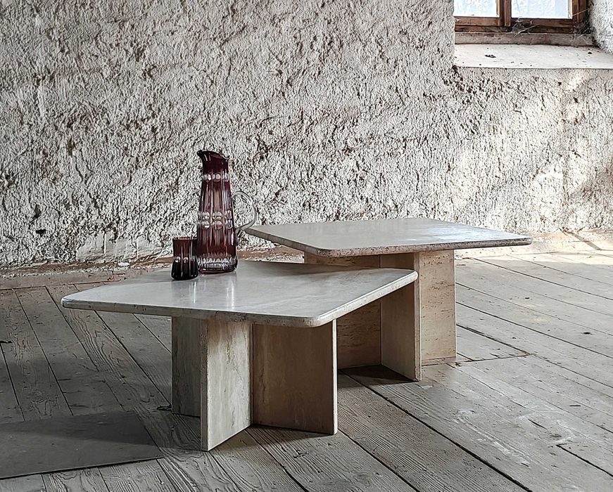 Stolik kawowy trawertyn Mid-Century  vintage lata 60. 70. 90. Niemcy