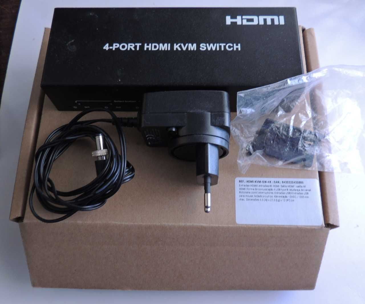 KVM Switch 4 PORT HDMI 4K - Até 4 PCs num só monitor/teclado/rato