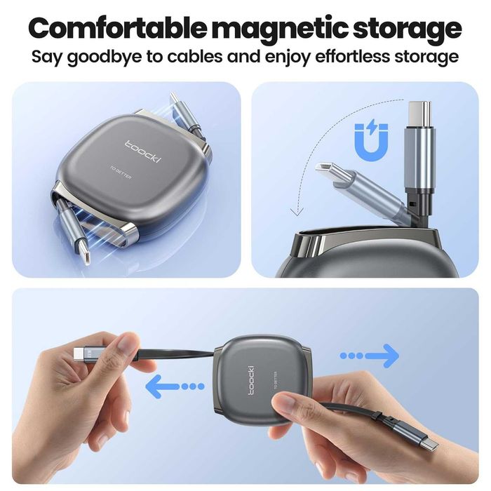 Zwijany kabel USB-C 100W 1m z magnetycznym złączem, szybkie ładowanie