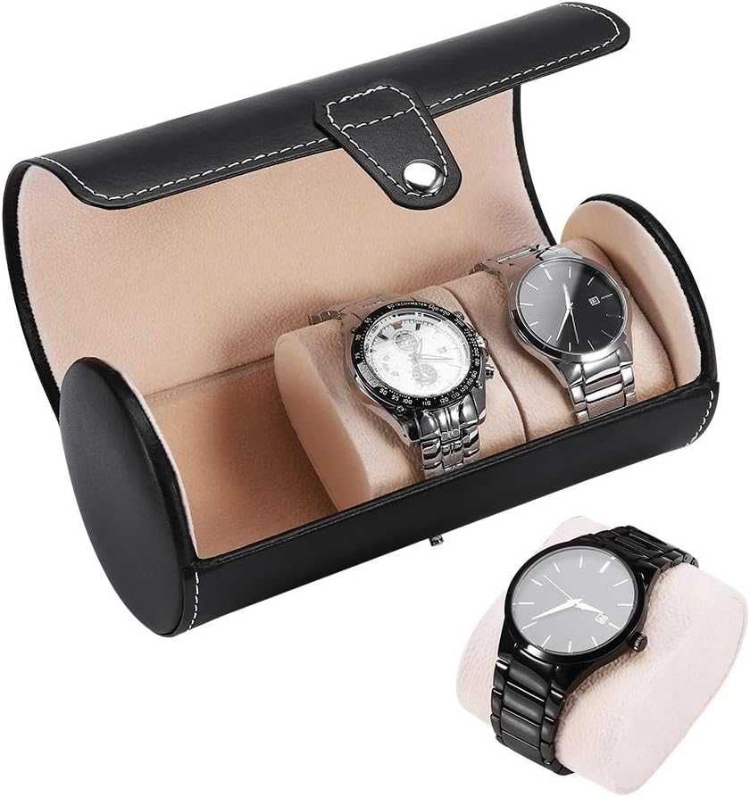 GAESHOW Pudełko na zegarki ze skóry PU, 3 gniazda, rolka w stylu retro