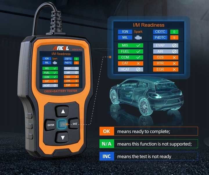 Skaner OBD2 Tester Baterii 2w1 AD410 PRO j.POLSKI