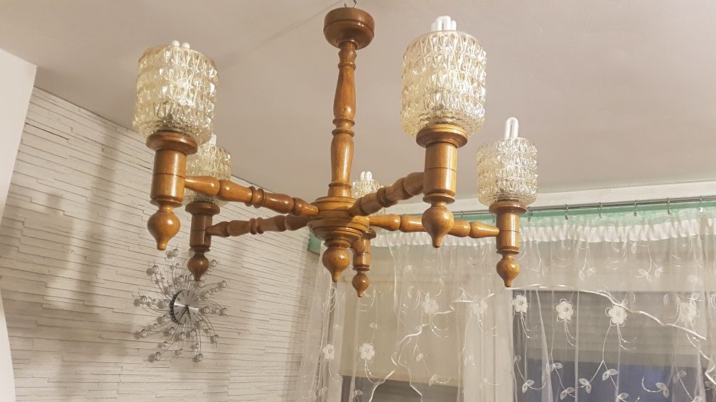 Żyrandol lampa drewniany - PRL oraz lampa stojąca