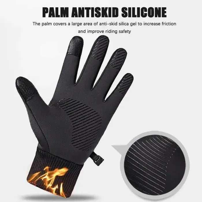 Чорні зимові теплі водонепроникні рукавички для спорту сенсорні