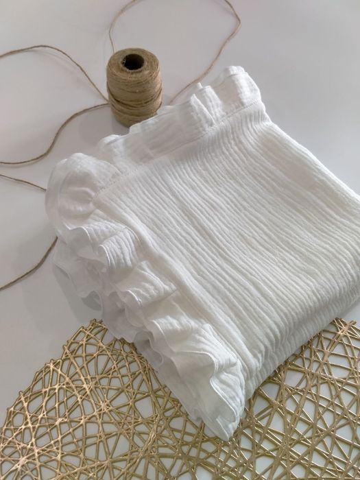 Муслінові пледики з рюшем та мереживом, розміри та принти