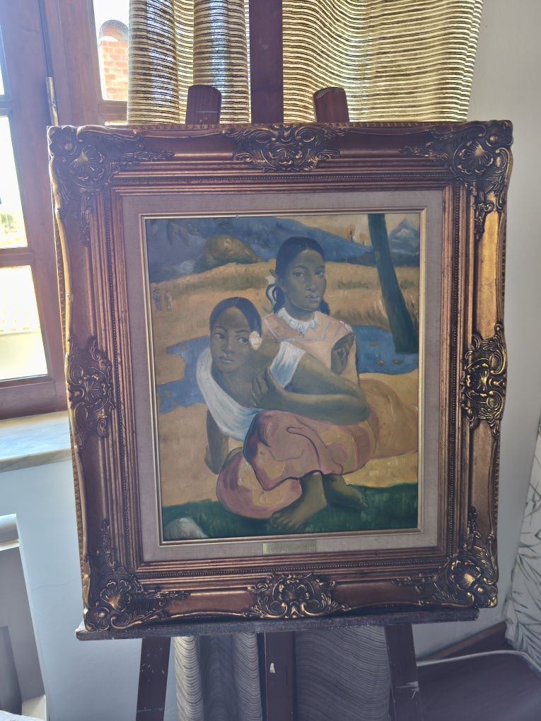 Quadro antigo pintado á mão réplica de gauguin