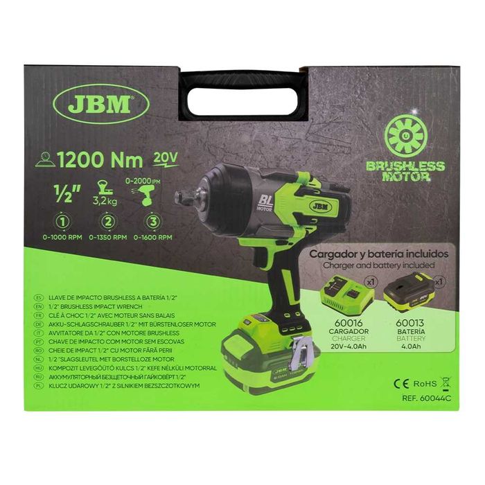 Chave de impacto sem fio 1/2" 1200NM com estojo JBM 60044C