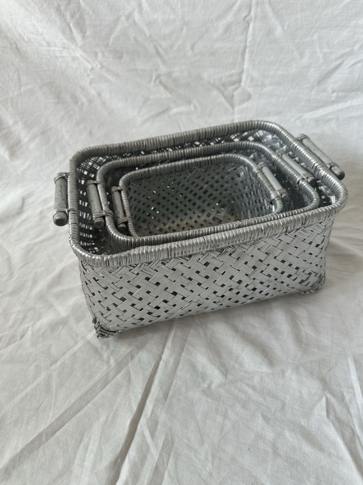 Conjunto 3 cestos prateados