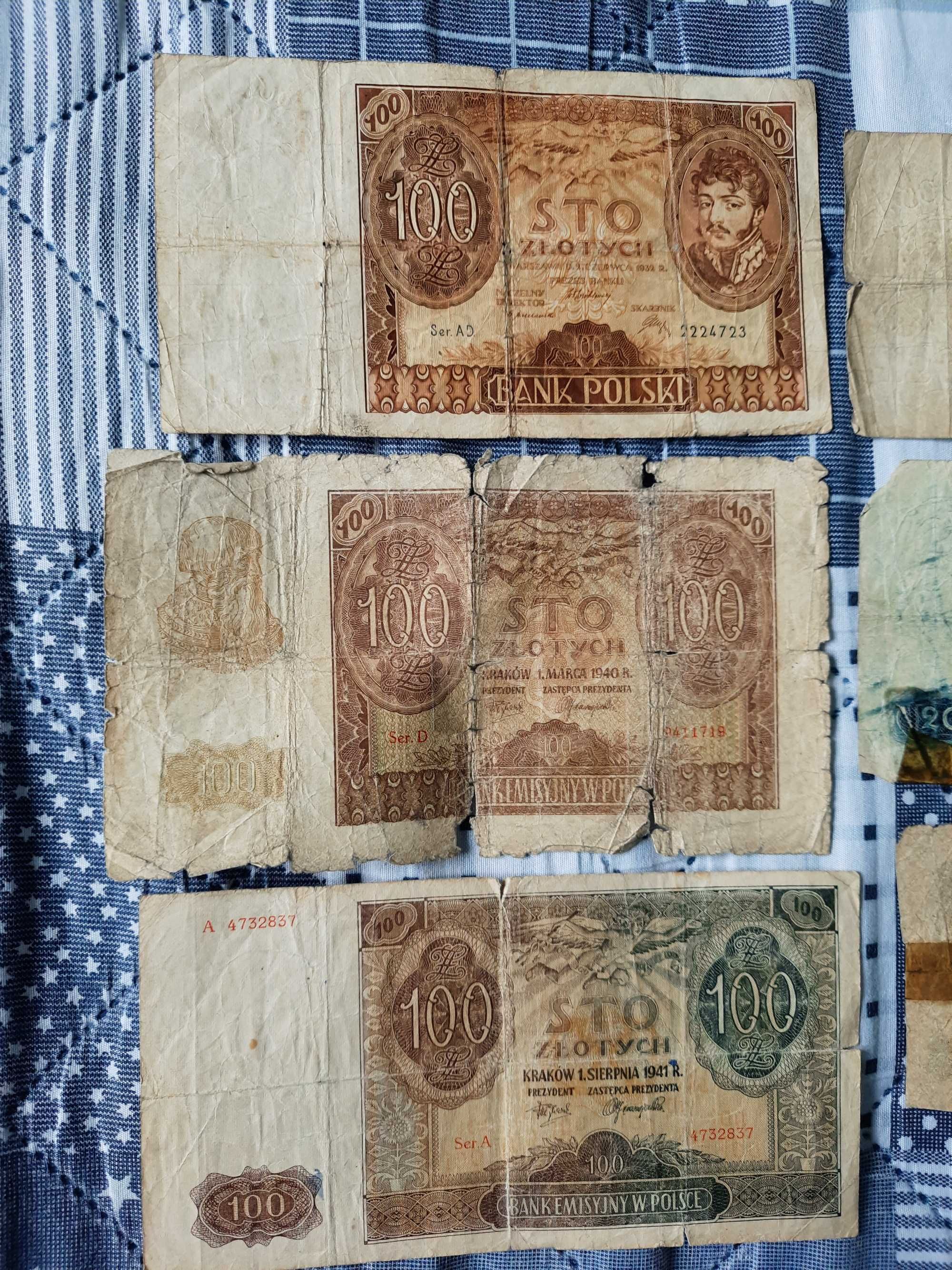 stare polskie banknoty okupacja niemiecka PRL 5,20,100 zł 1931,1936 r